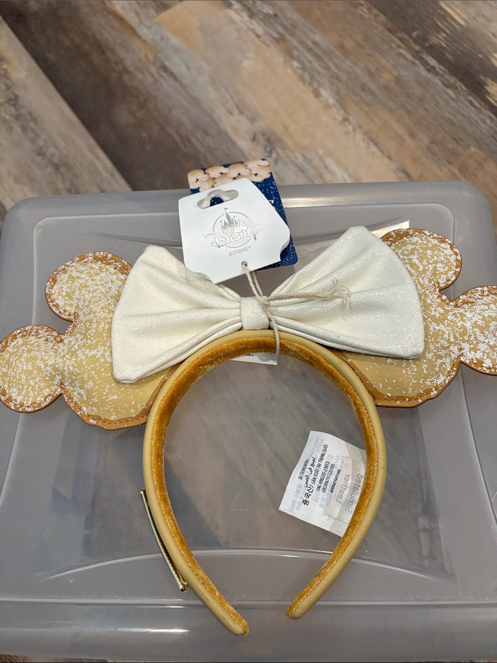 Loungefly Gold Glitter Mickey Ear Headband with Shimmery Cream Bow